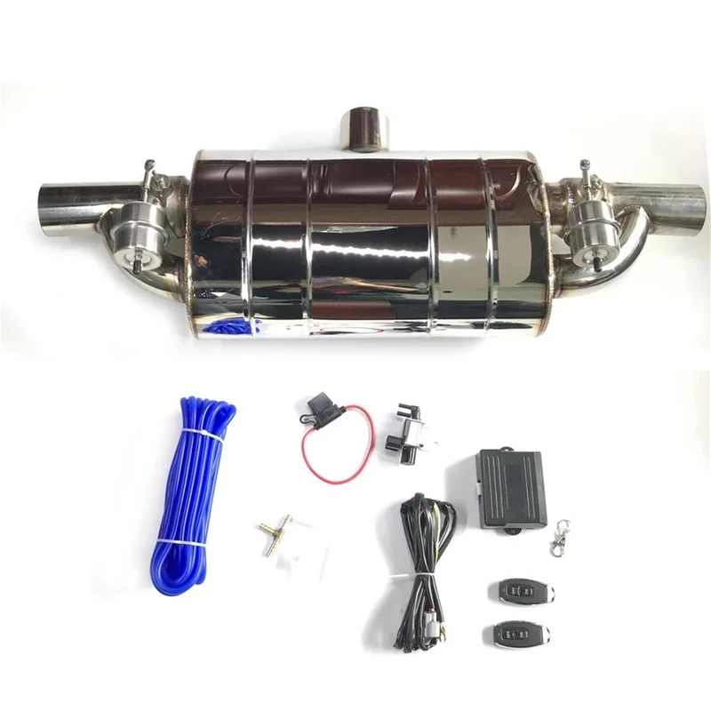 SQOFJGIGN Exhaust Tail Pipe 51/63/76MM Car Exhaust Pipe Variable Valve Mufflers Remote Control/Vacuum Pump Stainless Steel Universal T Shape One In Two Out Car Exhaust Pipes(51MM+Control)