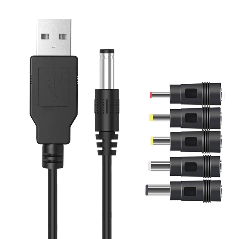 USB to Dc Power Cable,1M USB Power Cable Universal Charger Cable USB A Male to DC 5.5x2.1mm Plug Adapter with 2.5x0.7/3.5x1.35/4.0x1.7/5.5x2.5/3.0x1.0mm Connectors Compatible for Laptops,Router