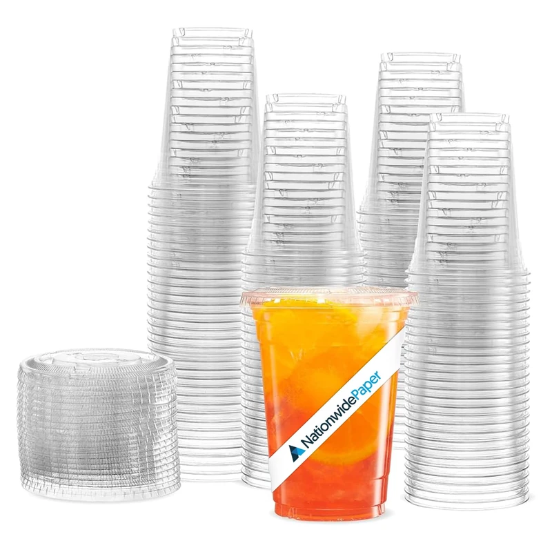 Nationwide Paper 16oz Smoothie Cups with Flat Lids, Crystal Clear Disposable Cups for Cold Drinks, Milkshakes, Iced Coffee – 1000 Pack