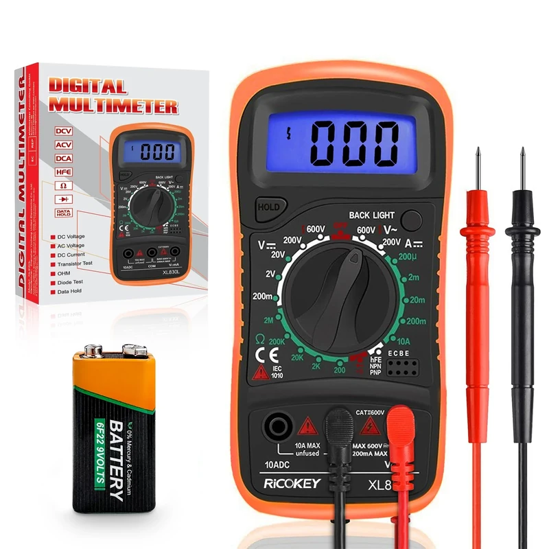 Digital Multimeter Voltmeter Battery Voltage Multi Tester Continuity Tester Ohm Volt Ampere Meter AC/DC Voltage Current Resistance Diode Transistor, Large LCD Display and Backlight