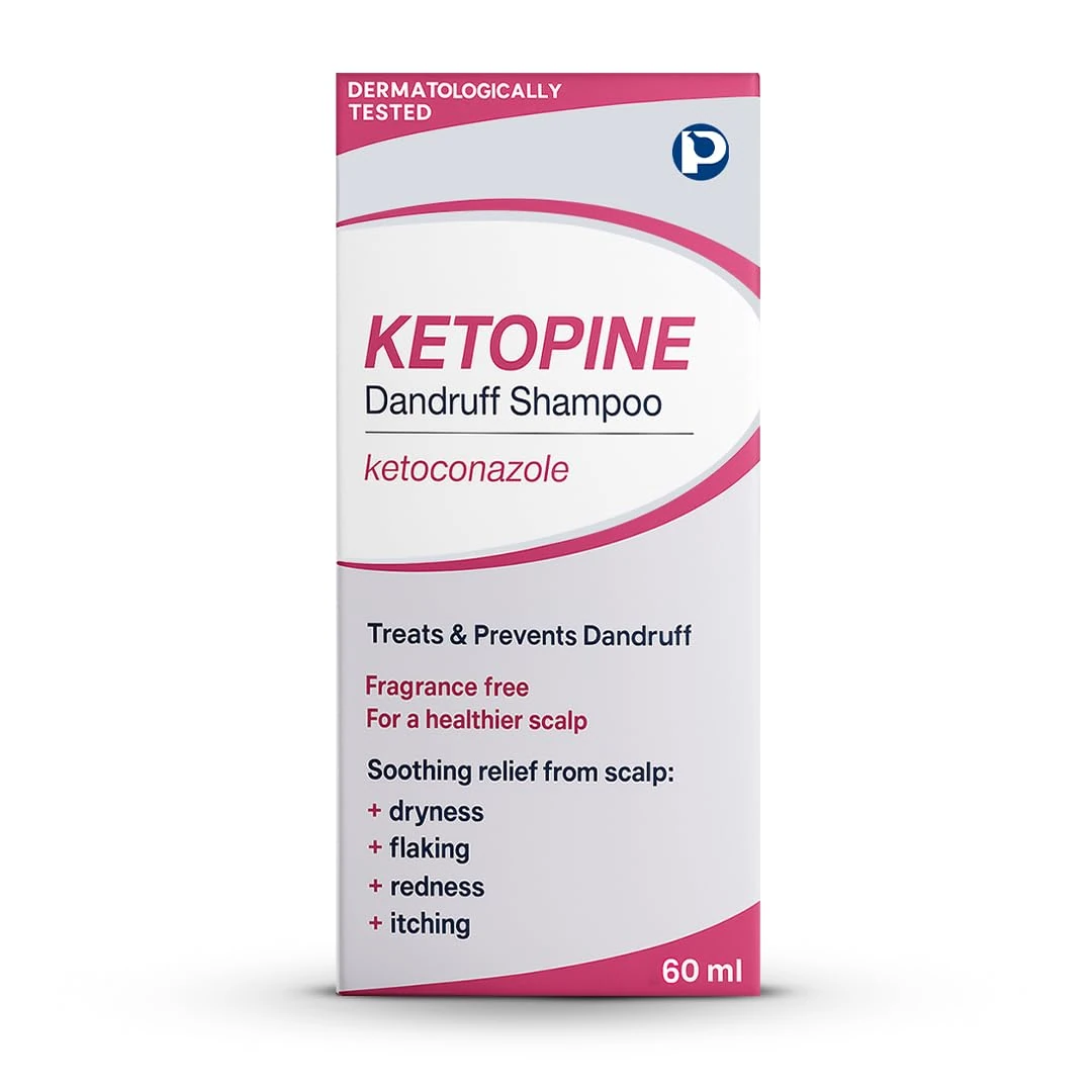 Ketopine Ketoconazole 2% Medicated Shampoo, Clinically Proven Anti-Dandruff Treatment for Dry, Flaky, Itchy Scalp, Seborrheic Dermatitis & Psoriasis, 60ml