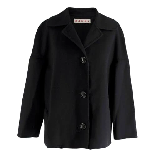 Marni Pre-loved Black Single Breasted Wool Cashmere Coat