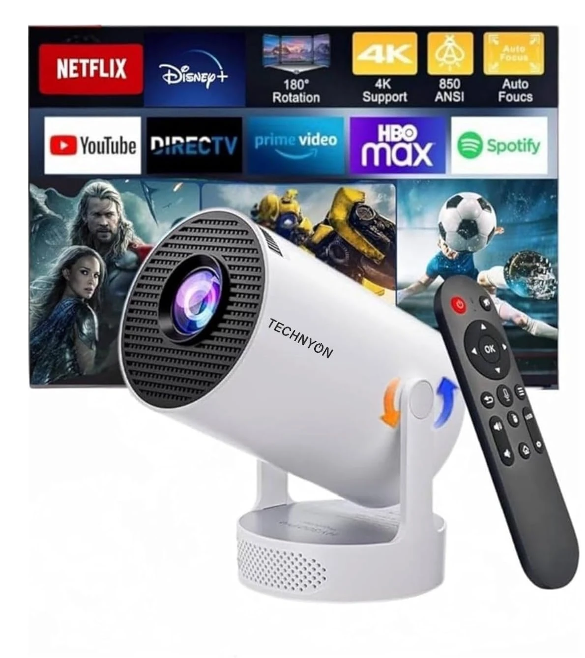 Technyon HY300 ultra 2025 | 1080P Full HD WiFi Projector with Android 11.0 – 12000 Lumens Portable Home Theater & Outdoor Movie Projector | Screen Mirroring for iOS/Android | Gaming & HDMI Compatible