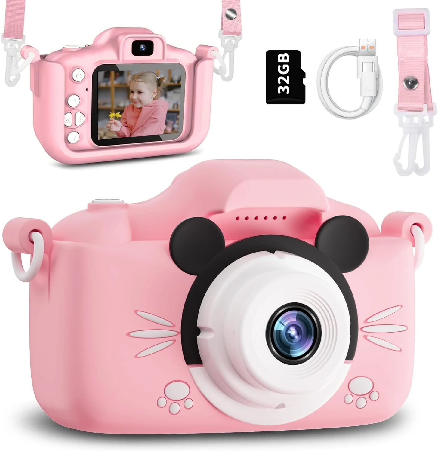 Cameras for Photography, 1080P HD 40MP Digital Camera for Girls Boys Age Over 3 Years Old, Perfect Christmas Birthday Festival Gifts for Toddler,Pink Mouse
