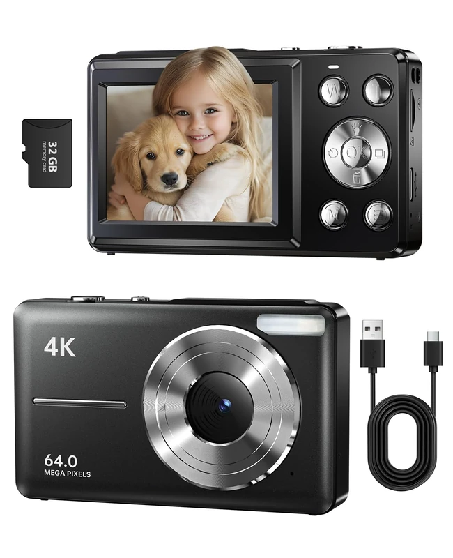 Digital Camera, 4K 48MP Cameras for Photography with 32GB Card 18X Digital Zoom, 2.8'' Mini Small Photo Compact Portable Camera for Kids Teens, Boys, and Girls