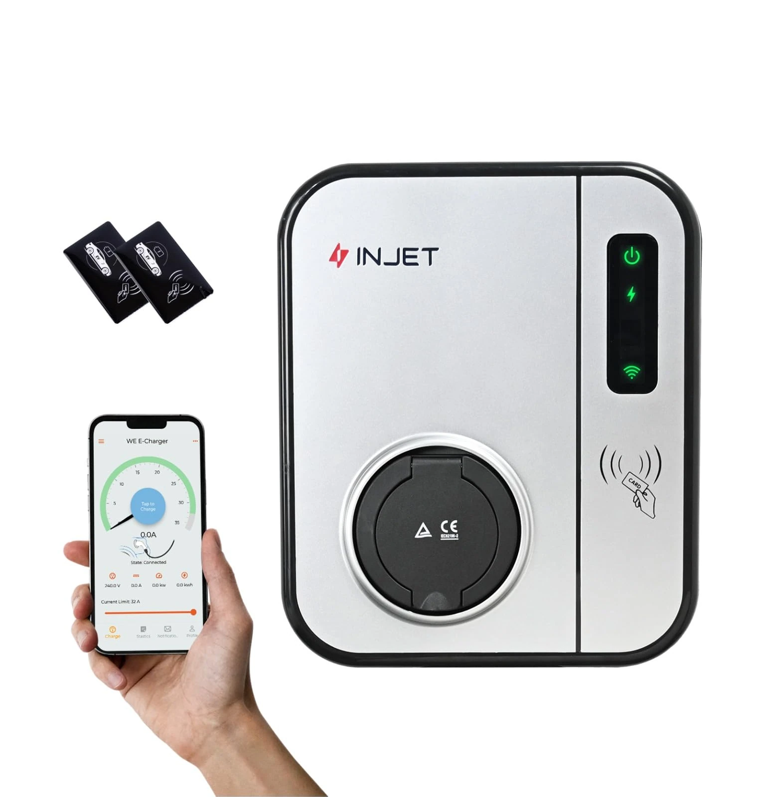 Injet Eco Smart EV Charger | Wallbox | Electric Car Charger Station and Plug-In Hybrid Vehicles | Wifi6 | Single Phase | IP65 | Up To 7.8kW/32A (Untethered)