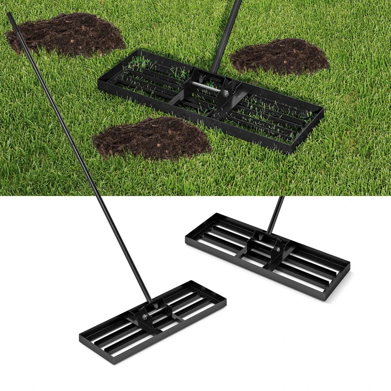 FANTASK 75cm x 25cm Landscape Rake Metal Garden Lawn Tool with Ergonomic Handle