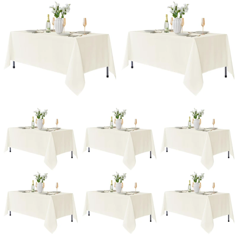Fitable 8 Pack Rectangle Tablecloths: Stain Resistant Wrinkle Free Circle Table Clothes, Washable Reusable Polyester Table Covers for Wedding Party Birthday Banquet Reception(Ivory, 60x102 Inch)