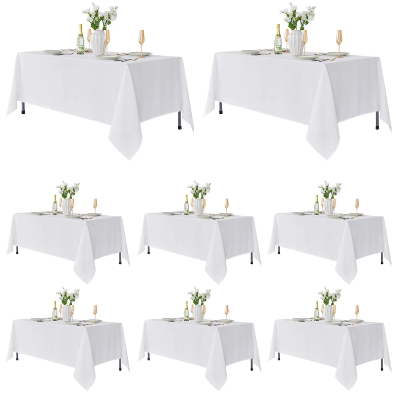 Fitable 8 Pack Rectangle Tablecloths: Stain Resistant Wrinkle Free Circle Table Clothes, Washable Reusable Polyester Table Covers for Wedding Party Birthday Banquet Reception(White, 60x102 Inch)