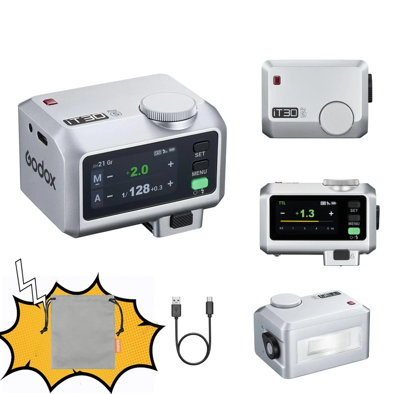 GODOX iT30Pro O Mini TTL Camera Flash Speedlite 2.4 GHz HSS 1/8000s GN15 with Touchscreen 1.5s Recycle Time 560 Flashes Built-in Diffuser for Olympus Cameras Silver