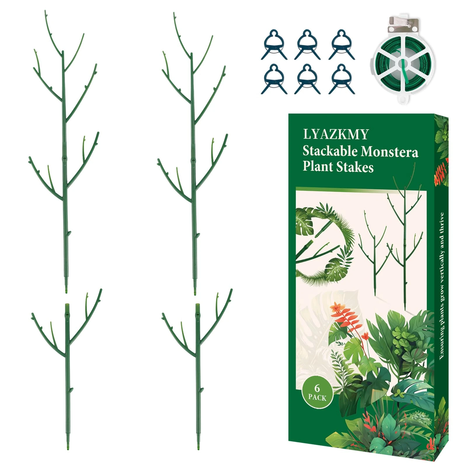 LYAZKMY Monstera Plant Support Stakes - 6 Pack Stackable Plant Stakes for Potted Plants Indoor/Outdoor, Sturdy Plant Support Sticks for Pothos & Climbing Plants