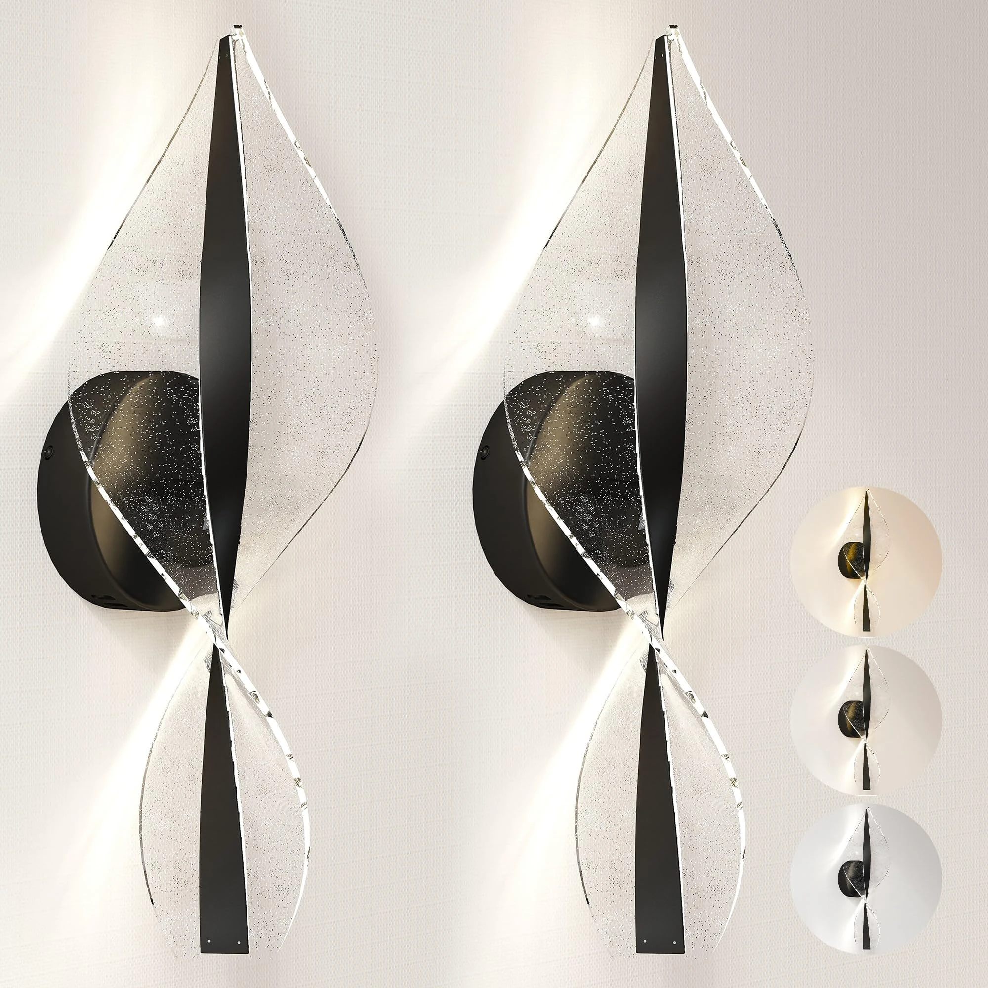 HOMCOM Led Wall Lamp 2 Pack, 13W Modern Indoor Spiral Wall Light, Colour Temperature Adjustable 3000K/4000K/6500K, for Bedroom, Living Room, Hallway, Stairs, Black