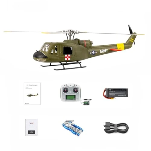 TBRICKFUNR RC Helicopter for Adults, UH1-V4 Huey 470-Class 2.4G RC 6CH Electric Airplane with H1 Flight Control, Four Flight Modes and GPS positioning, Gift For Him (RTF Version)