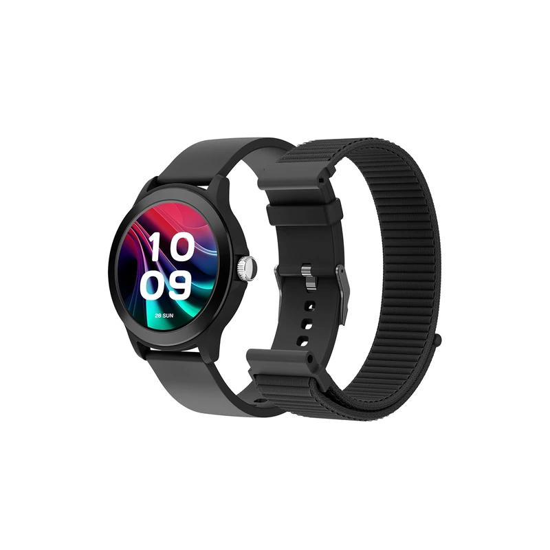 SPC Smartee Duo Vivo 2 Smartwatch with 1.32 Inch Round AMOLED Dial, Bluetooth Calls, 2 Bracelets, 100 Sports, IP68, 8 Days Battery Life, App Control, Android/iOS, Black