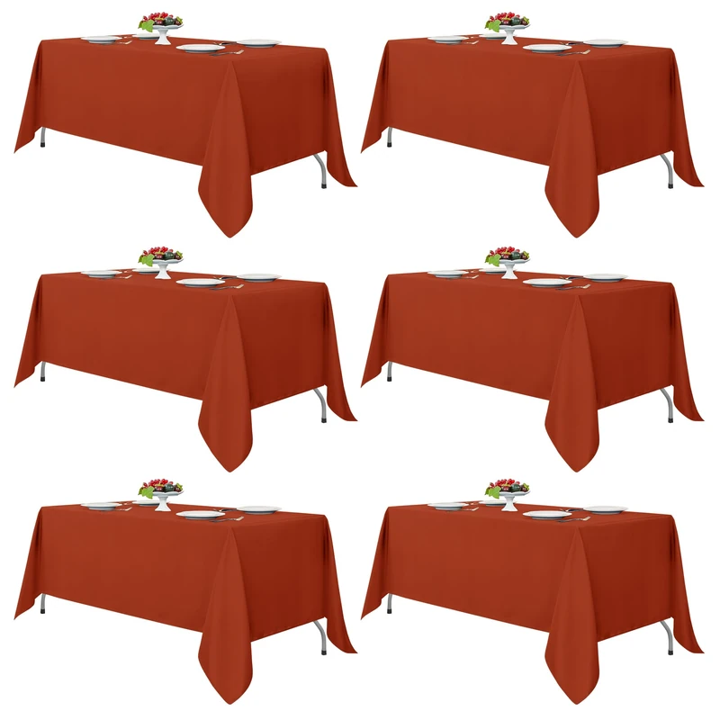 Fitable 6 Pack Rust 70 x 108 Inch Rectangle Tablecloth - Stain Resistant and Washable Table Cover, Polyester Fabric Table Cloth for Wedding, Party, Banquet, Formal Events