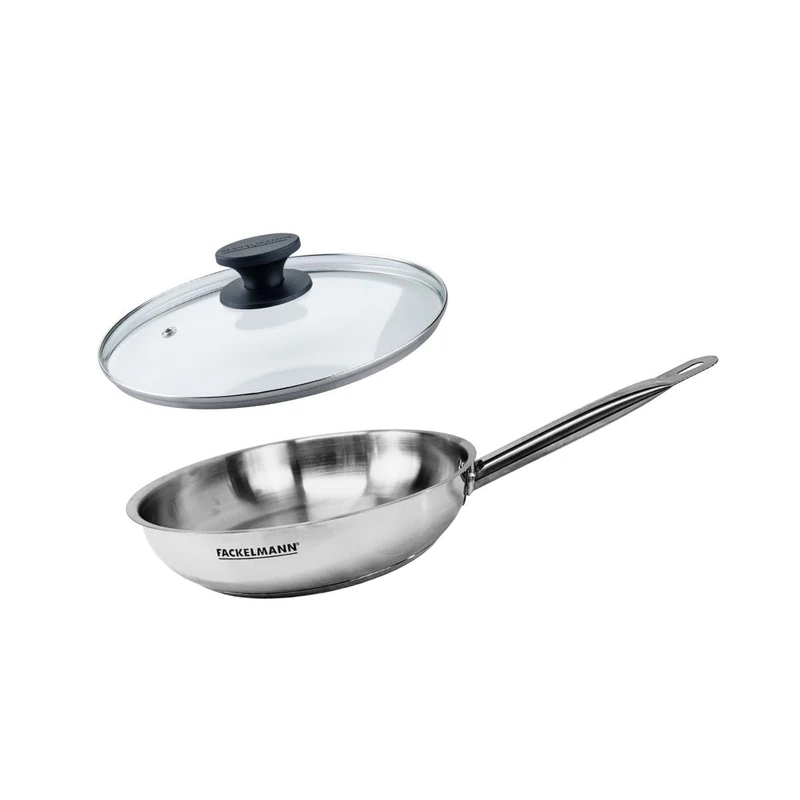Fackelmann 9437950 18/8 Stainless Steel 18/8 Fackelmann Eterna Pan with Lid All Heat Sources Induction PFAS Free Riveted Handle Stainless Steel Glass Plastic 28 cm