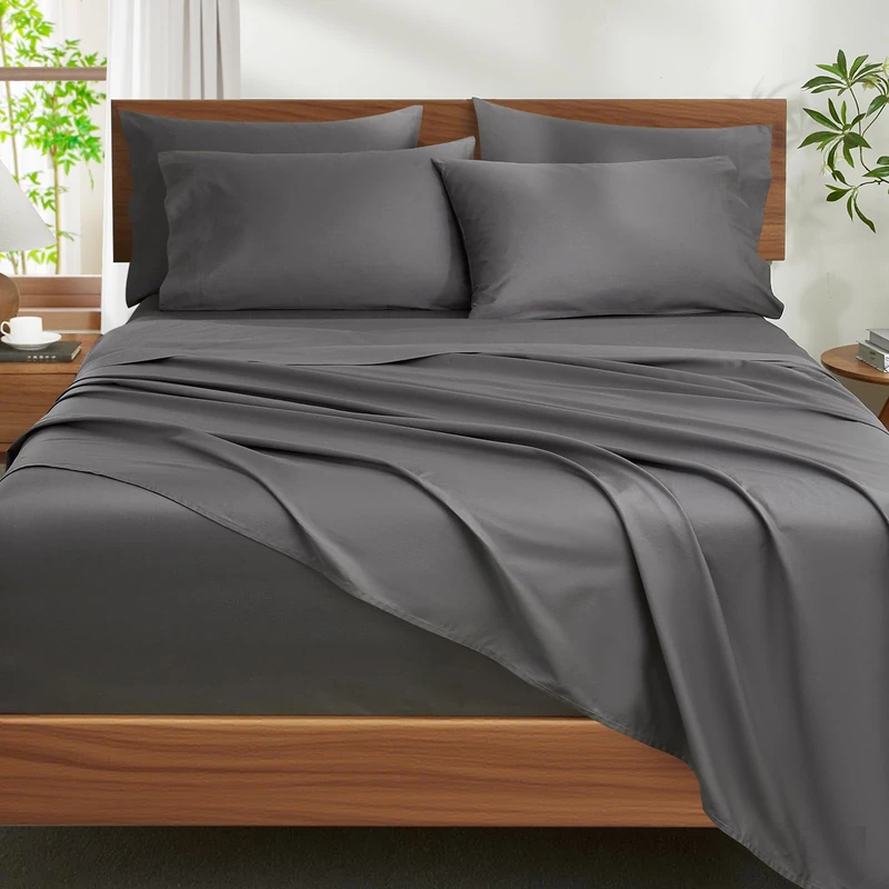 Ivellow 100% Egyptian Cotton Sheets King Size Set - 1200 Thread Count 6 PC 18" Deep Pocket King Size Bed Sheet Set，Durable Hotel Quality Luxury Soft Breathable Grey Cooling Sheet Sets Bedding