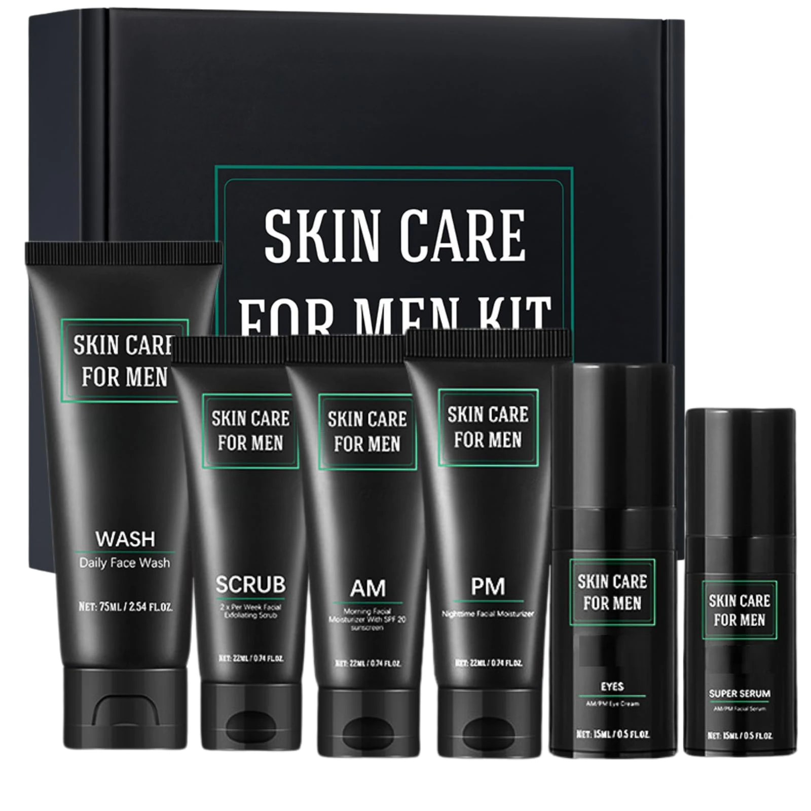 6PCS Men's Skin Care Sets & Kits - Mens Face Cream, SPF 20 Sunscreen, Face Wash & Scrub, Eye Cream, Anti Wrinkle Serum, Mens Moisturiser for Day & Night, Gift Set for Men on Father's Day, Christmas