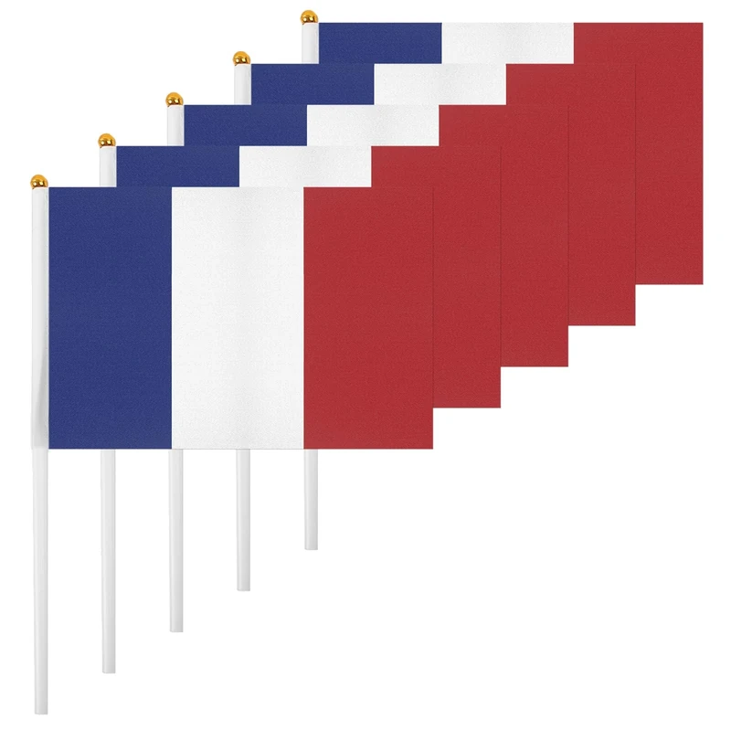 ASUNO 20 Pack France Flags HandHeld Small Banners 14 × 21 cm Mini French Stick Flag Polyester for Party Decorations World Cup International Festival Events Indoor and Outdoor