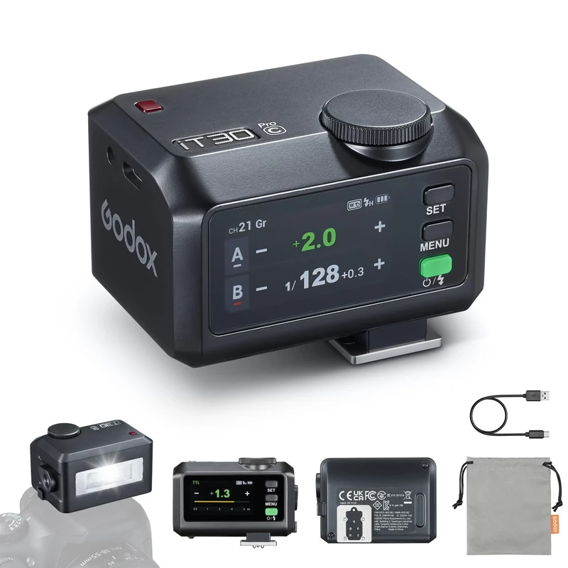 Godox iT30 Pro C iT30Pro C Mini Flash for Canon, 2.4G Wireless HSS 1/8000s, Touchscreen Control, TTL Flash Light Speedlite with Built-in Battery & Diffuser Compatible with Canon Camera