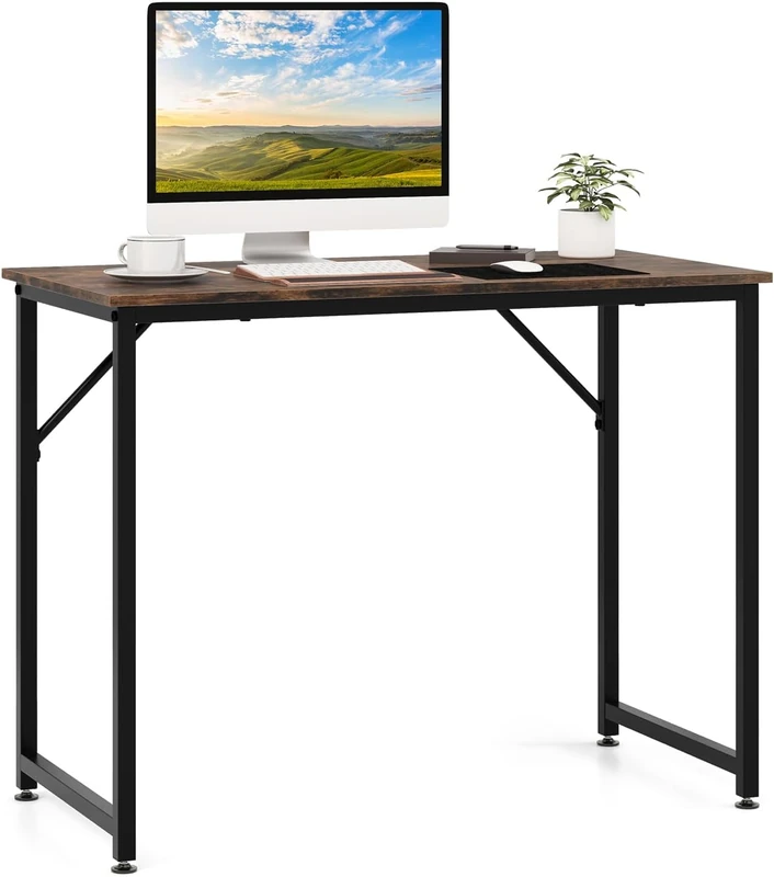 FANTASK Desk, Office Table 100 cm Desktop, Small Computer Desk (Rustic Brown) - Image 1