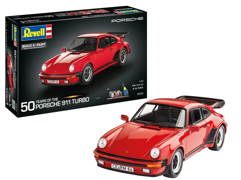 Revell Gift Set 05634 Porsche 911 Turbo 50th Anniversary 1:24 Scale Unbuilt Plastic Model Kit with Accessories