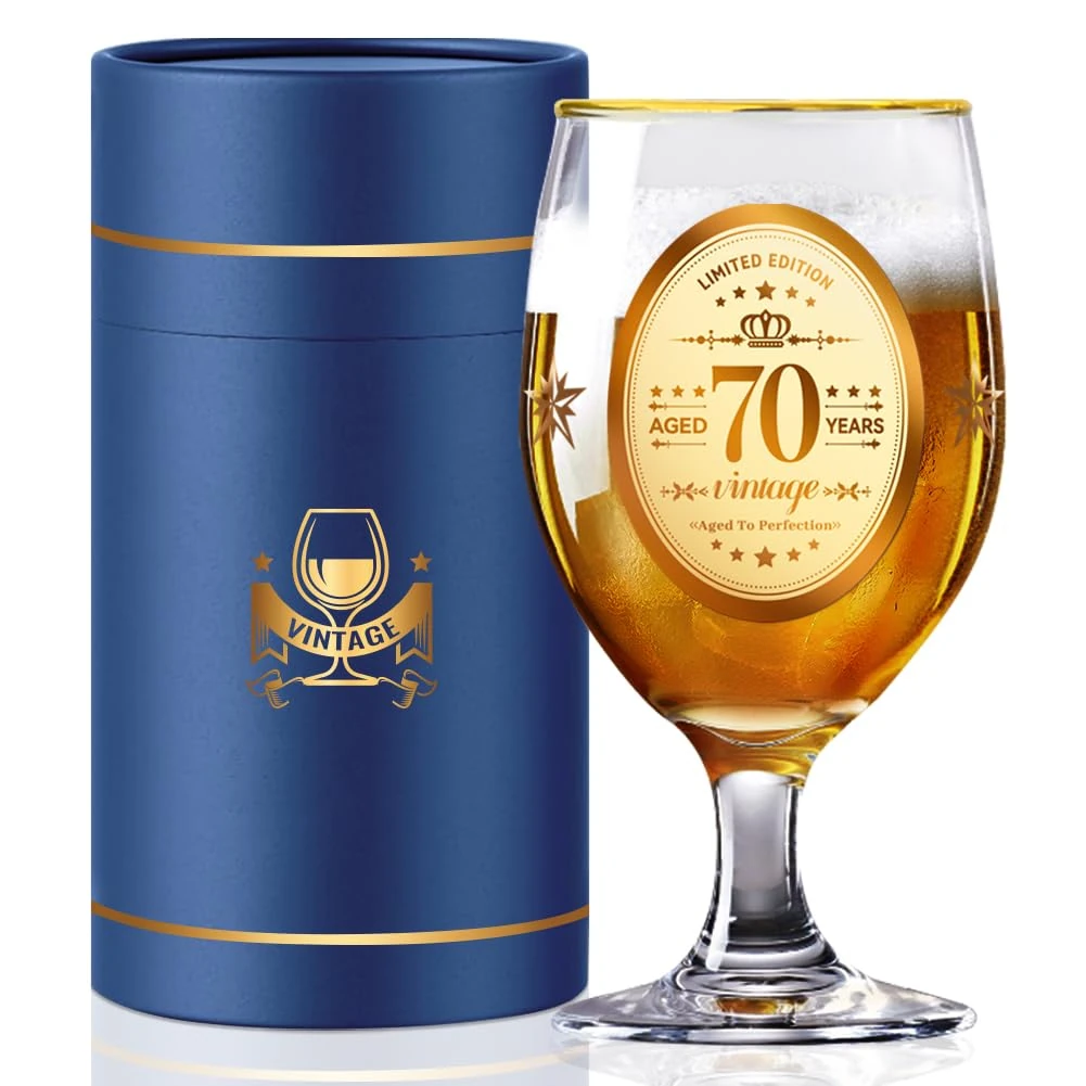70th Personalised Birthday Gifts Beer Glasses for Him, 450ml/15oz Aged 70 Years Custom Beer Mug for Men, Dad, Husband, Brothers, Friends, Boyfriend, Gift Box (70)