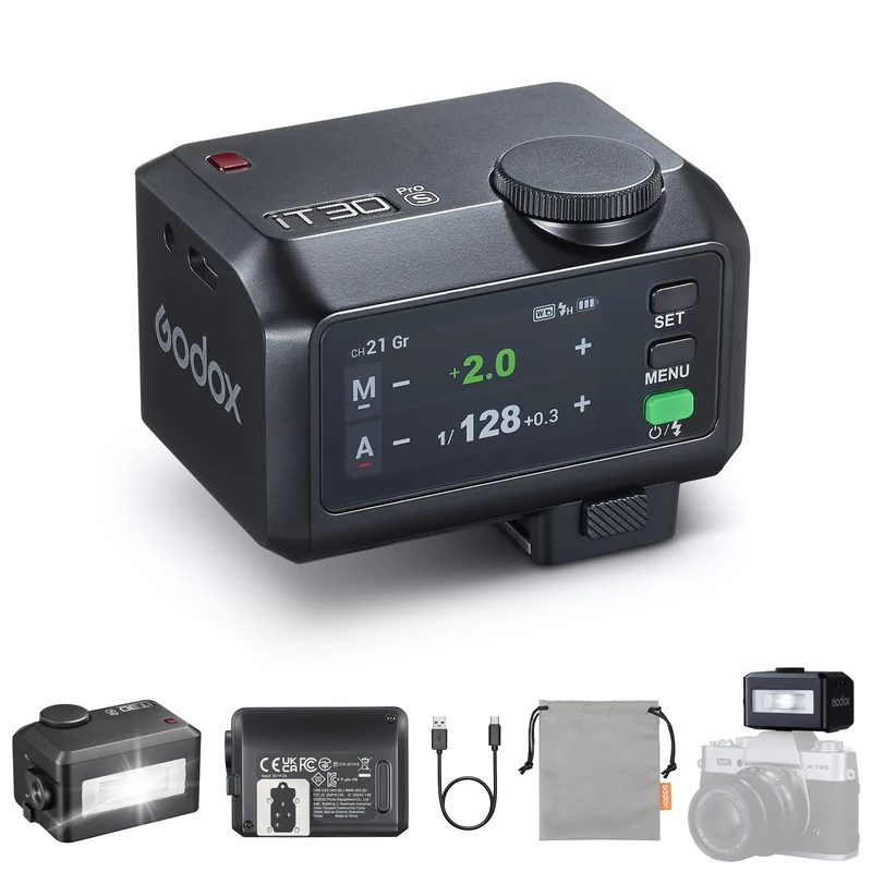 Godox iT30 Pro F iT30Pro F Mini Flash for Fuji, 2.4G Wireless HSS 1/8000s, Touchscreen Control, TTL Flash Light Speedlight with Built-in Battery & Diffuser Compatible with Fujifilm Camera