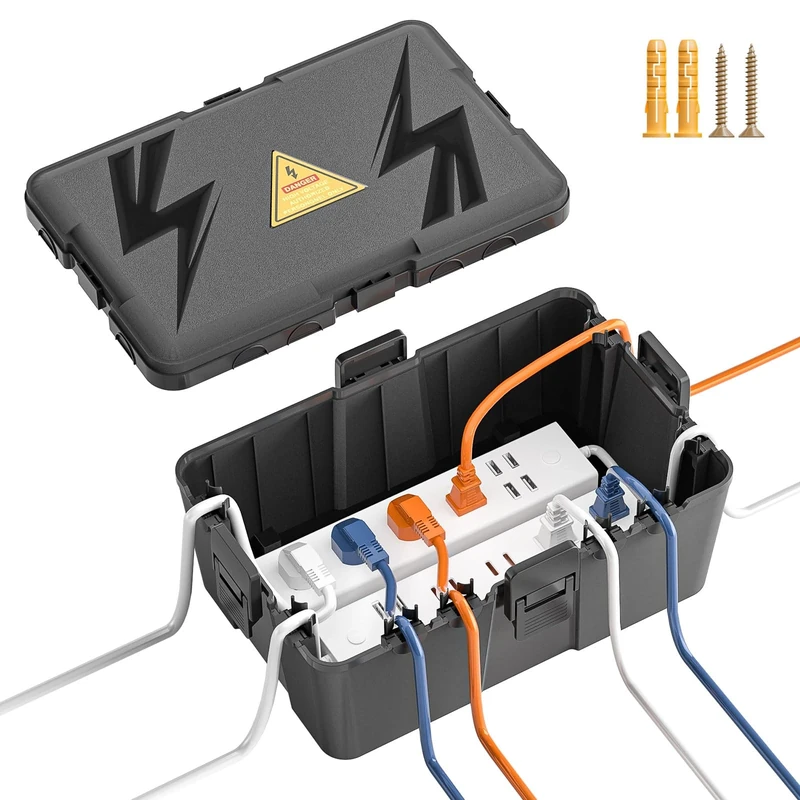 iwillink Large Outdoor Electrical Box (12.6 x 8.6 x 5.1 inch), IP54 Waterproof Extension Cord Cover, Weatherproof with 8 Cable Seal Entry, Power Strip, Timer Outlet Plug, Holiday Light, Black