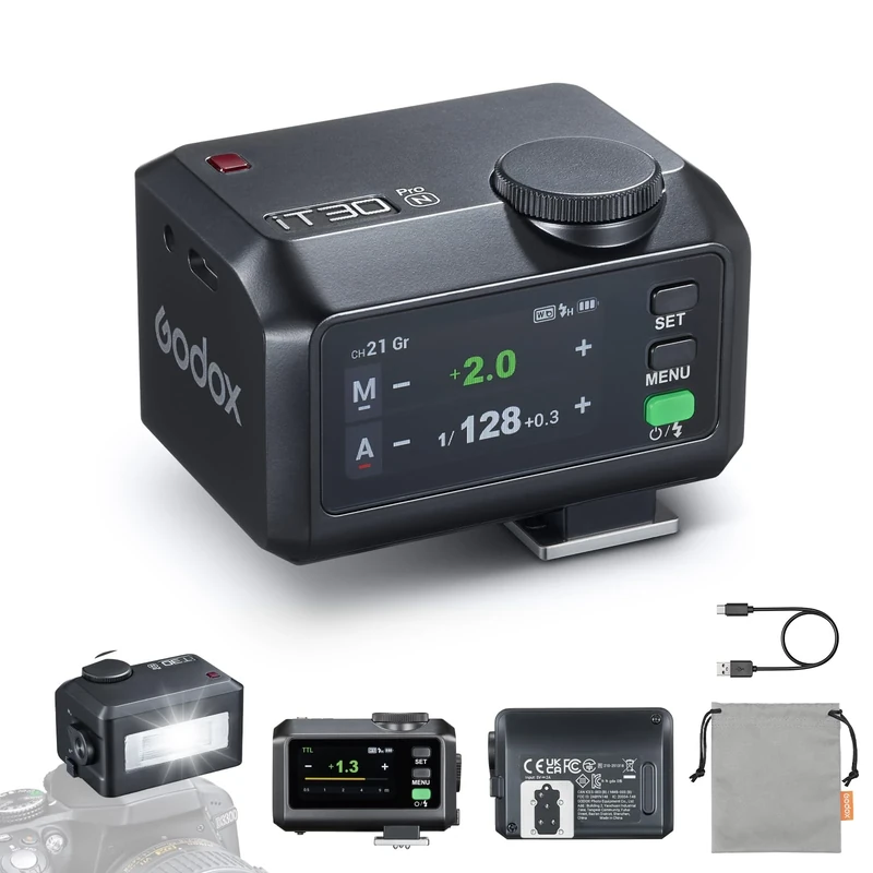 Godox iT30 Pro N iT30Pro N Mini Flash Compatible for Nikon, 2.4G Wireless HSS 1/8000s, Touchscreen Control, TTL Flash Light Speedlight with Built-in Battery & Diffuser