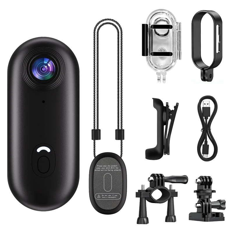 Quenxiyu i3 4K Mini Action Camera - Thumb-Sized Body Cam with 360° Magnetic Mount, Waterproof Helmet Camera for Cycling/Pet Vlogging (64GB Included)