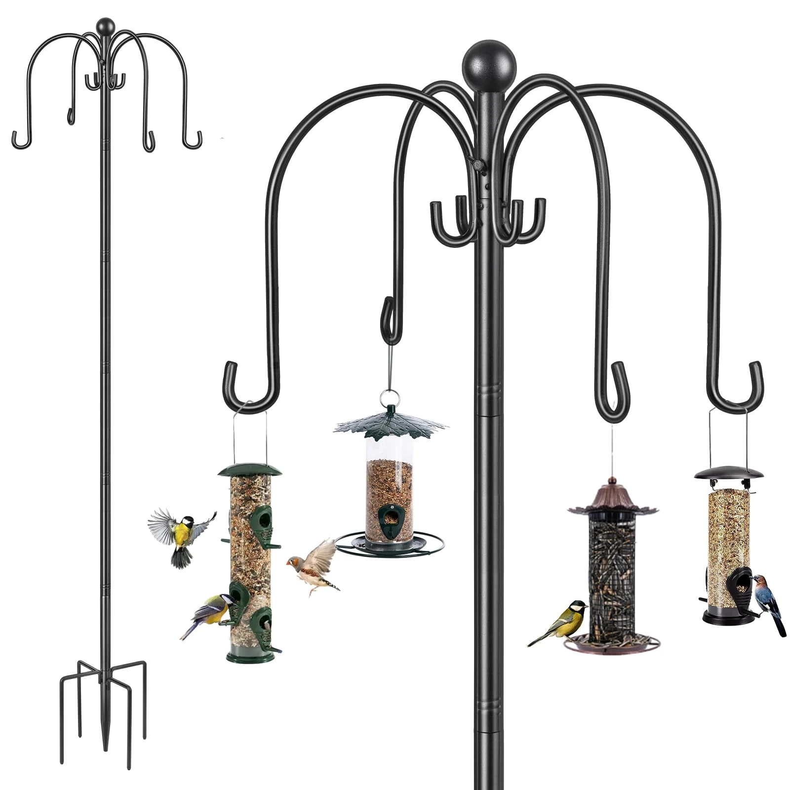 Bird Feeder Pole, 223cm Extra Tall Bird Feeders Hanging Station Feeding Stand Hanger Free Standing Heavy Duty Double Shepherds Hooks Crook, 1 Pack