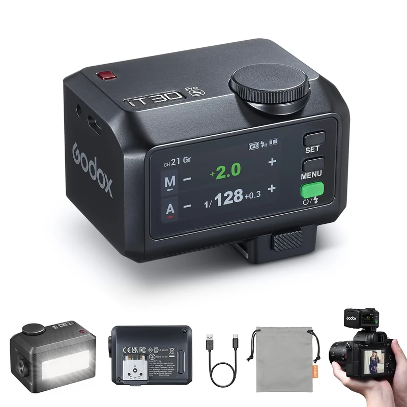 Godox iT30 Pro S iT30Pro S Mini Flash for Sony, 2.4G Wireless HSS 1/8000s, Touchscreen Control, TTL Flash Light Speedlight with Built-in Battery & Diffuser Compatible with Sony Camera