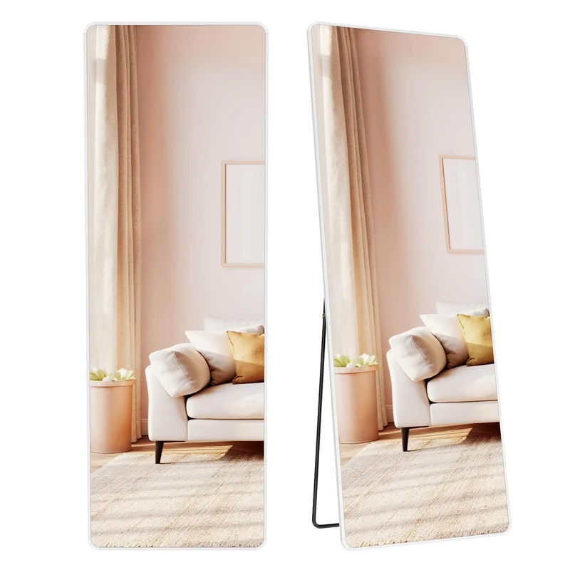 SONGMICS Full Length Mirror, 160 x 50 cm, Rectangle Full Body Mirror with Stand, Aluminium Alloy Frame Floor Mirror, Tempered Glass, for Bedroom, Living Room, Cloakroom, Matte White LFM030WC01