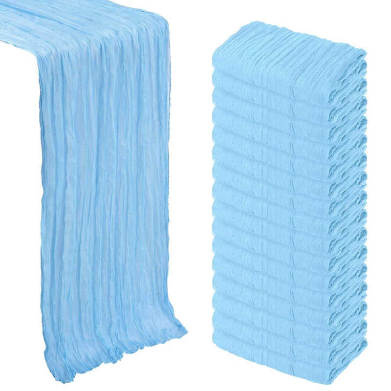 16 Pack Baby Blue Cheesecloth Table Runner 10Ft Gauze Cheese Cloth Table Runner 120 Inch Boho Sheer Rustic Fabric for Summer Decor Bridal Baby Shower Wedding Centerpiece Home Table Decoration