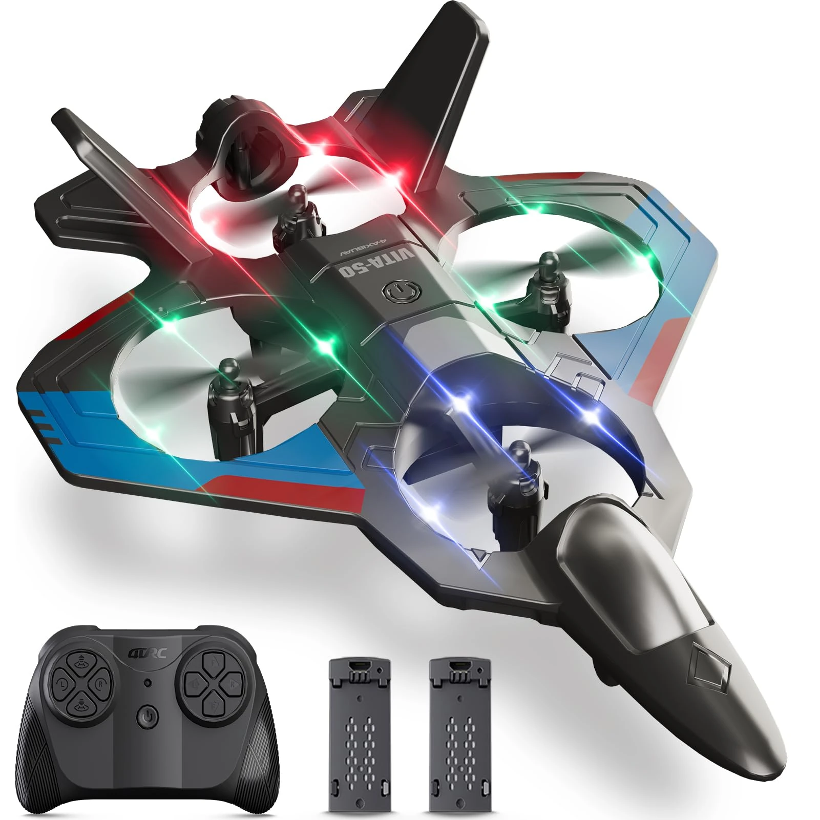 4DRC V50 Remote Control Airplanes for Kids Adults, RC Plane Airplane Toys for Boys Kids Beginners, RC Planes Fighter Jet Helicopter Drones for Kids Adults, 2 Batteries，Easy to Fly