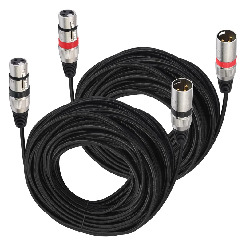 XLR Microphone Cable, Nylon Braid Premium Symmetrical XLR Cable, 3 Pin DMX Microphone Connection Cable Male to Female DMX Microphone Cable with Preamplifiers/Speaker Systems (20M 2Pack)