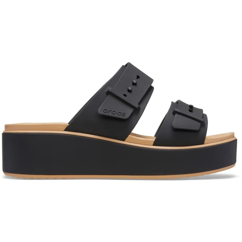 Crocs Women, Brooklyn Buckle Matte Wrap Low Wedge, Black/Cashew, 9 UK Women