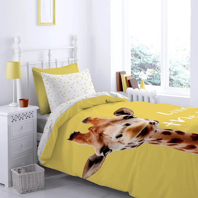 Catherine Lansfield Giraffe Plain Dyed Cream H/W, Cotton, Yellow, 160x220+50x80+50x80