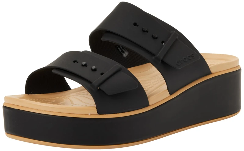 Crocs Women, Brooklyn Buckle Matte Wrap Low Wedge, Black/Cashew, 3 UK Women
