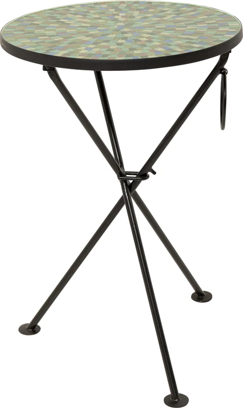 Kare Design Side Table Clack Mosaic, Green, Blue, Diameter 35cm, Foldable, Handcrafted, Sofa Side Table, Round Bedside Table, Room Decor, Home Decoration for Living Room