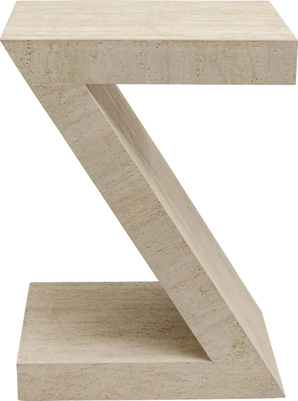 Kare Design Side Table Travertino Z, Beige, Travertine Stone Look, Modern, Elegant, Sofa Side Table, Round Bedside Table, Room Decor, Home Decoration for Living Room, 61x44x33 cm