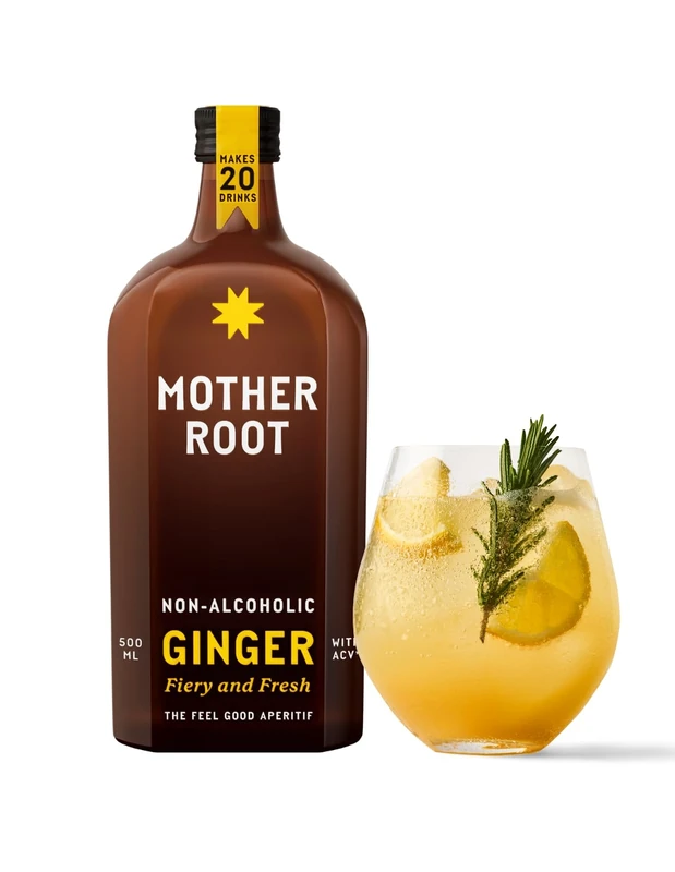 Mother Root Ginger (500ml) | Award-Winning Fiery + Fresh Alcohol-Free Aperitif | As Seen on Dragons’ Den | Benefit Rich Ginger & ACV | Bold, Complex & Delicious | Mix With Soda | Up To 20 Drinks