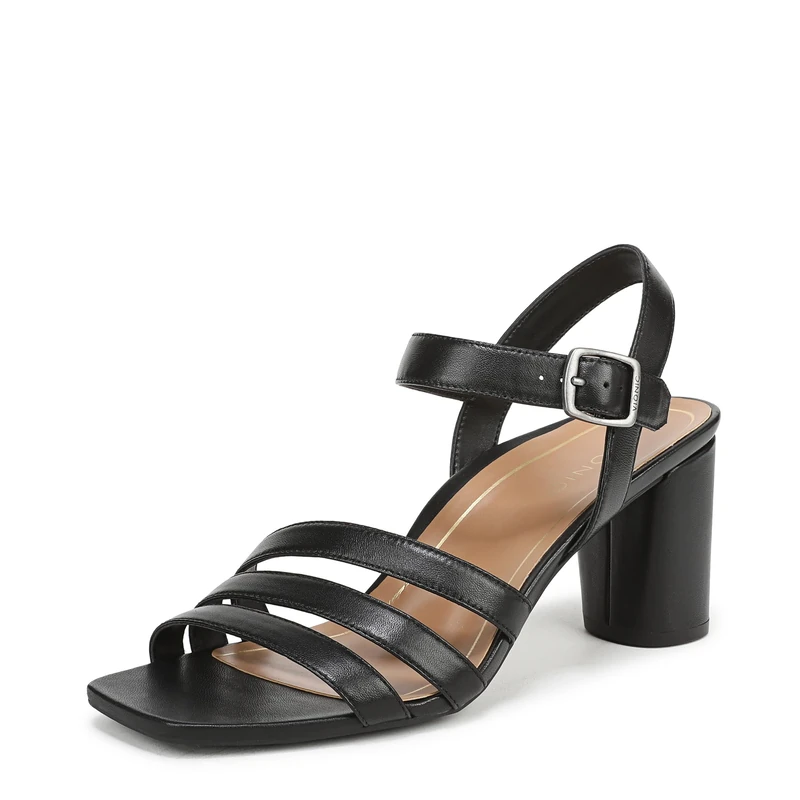Vionic Womens Nora Block Heeled Sandals, Wide Fit, Black Leather, UK 5
