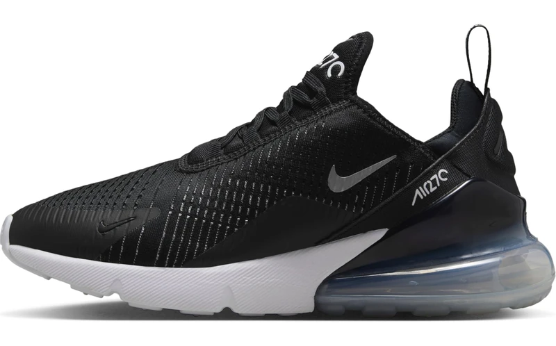 NIKE Women's Air Max 270 Shoes, Black/Metallic Silver/White, 7