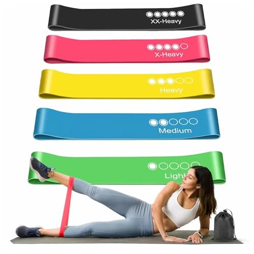 Active 100 Resistance Bands, Set of 5 Different Levels, Exercise Band for Home Gym, Training and Yoga with Carrying Bag