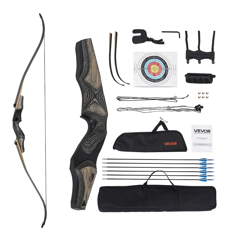 VEVOR Recurve Bow and Arrows Kit, 60 inch Wooden Takedown Bows, Right Handed Ergonomic Archery Recurve Bow Package, Longbow for Outdoor Target Training Practice Hunting, Beginners to Advanced, 30 lbs