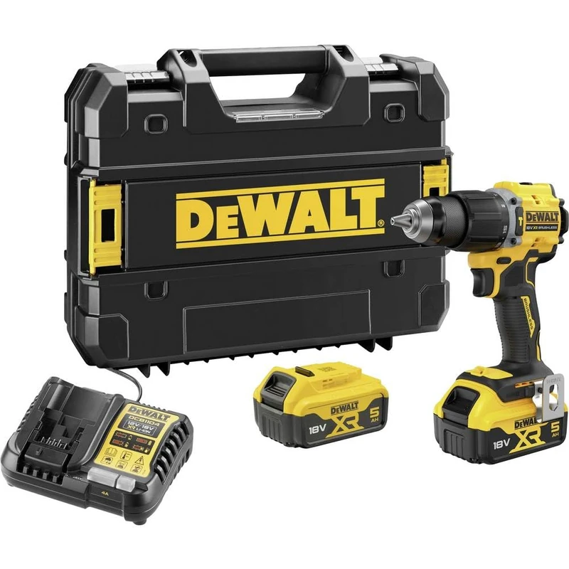 DEWALT 18V XR Brushless Compact Hammer Drill Driver with 2 5Ah Lithium-Ion Batteries and TSTAK Kitbox, European Plug, DCD799P2T-QW
