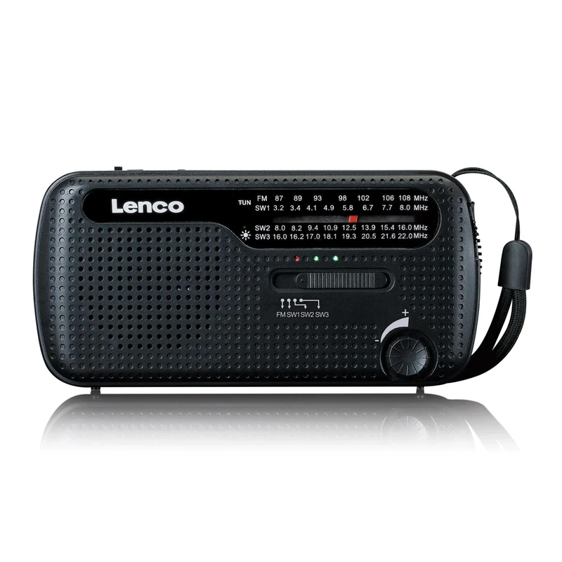 Lenco MCR-113BK Emergency Radio with Crank, Solar, Power Bank, FM/KG Radio, SOS Alarm, LED Flashlight, USB-C, 1200mAh, 15h Runtime, Compact & Portable, Ideal for Outdoor & Crisis Cases