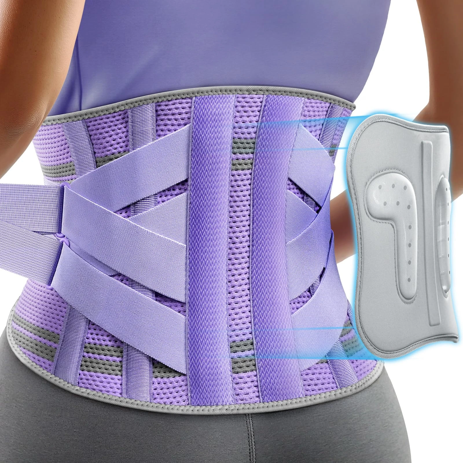 Rakiie Back Support Belt for Women, 9X Support Back Brace for Lower Back Pain, Ergonomic Back Support Brace with 3D Silicone Pad for Sciatica Scoliosis, Purple Size XL (Waist: 115-130CM)